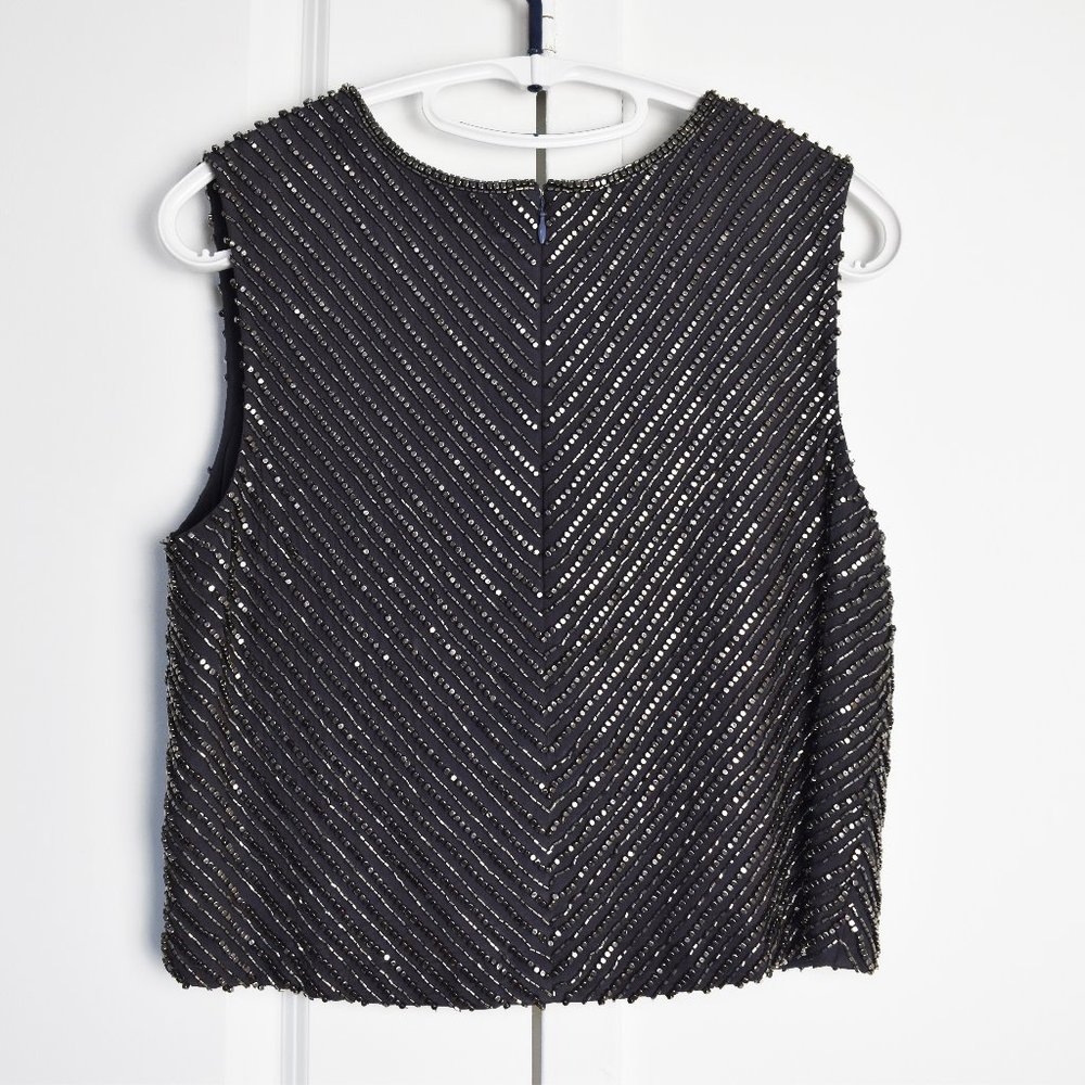 Gorgeous Fancy classy top, bead embroidery sleeveless blouse S, gray silk top - Picture 8 of 15
